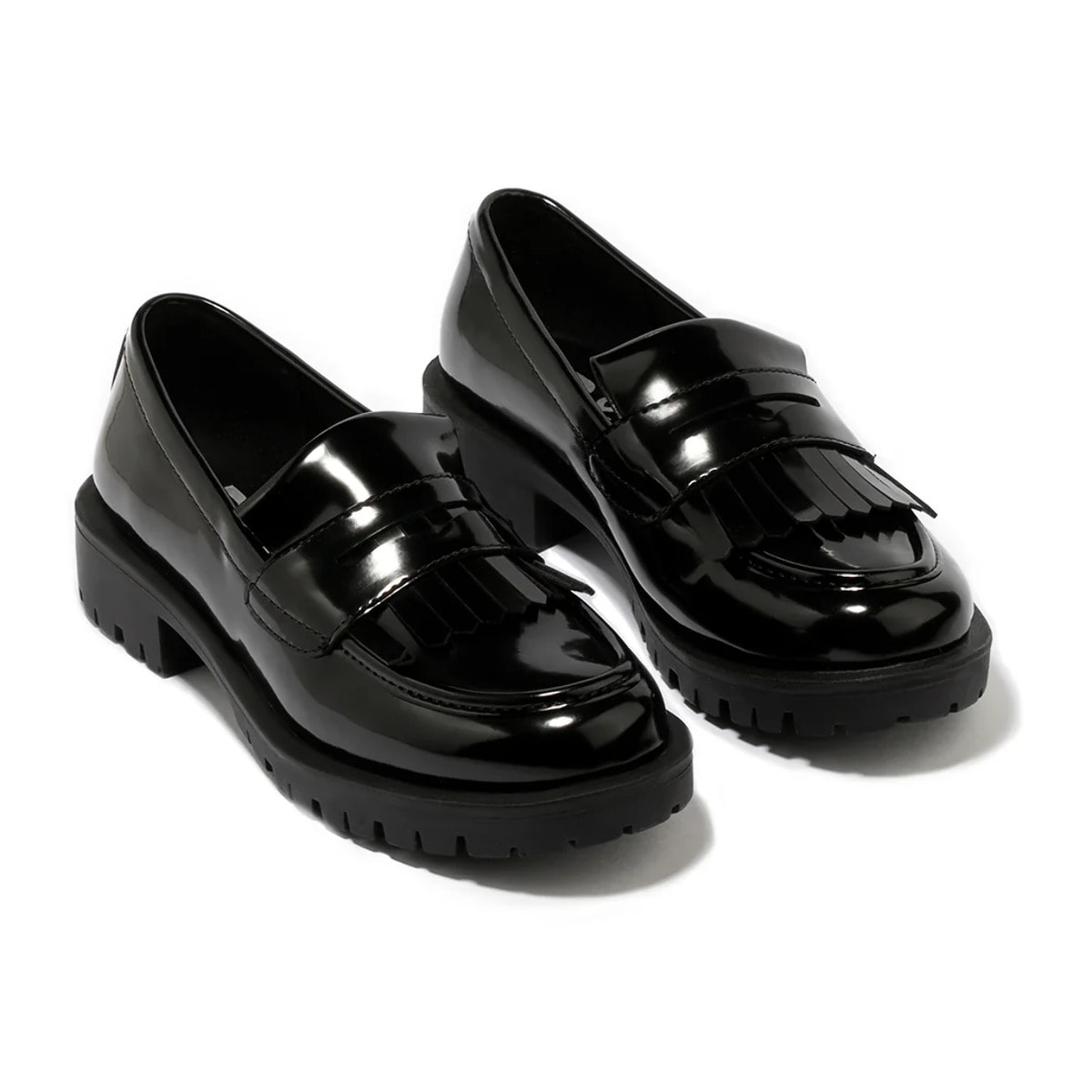 Girl's Black Straps Loafers B&W