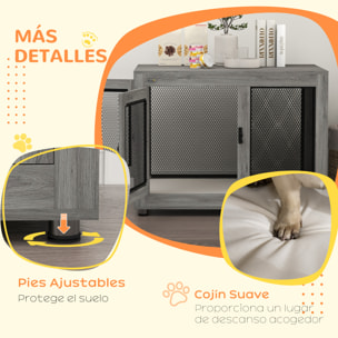 Jaula para Perros Grandes Estilo Mueble Casa para Perros 94x60x71,5 cm Mesa Auxiliar con 2 Puertas de Pestillo Cojín de Tela Oxford y Rejillas de Acero Gris