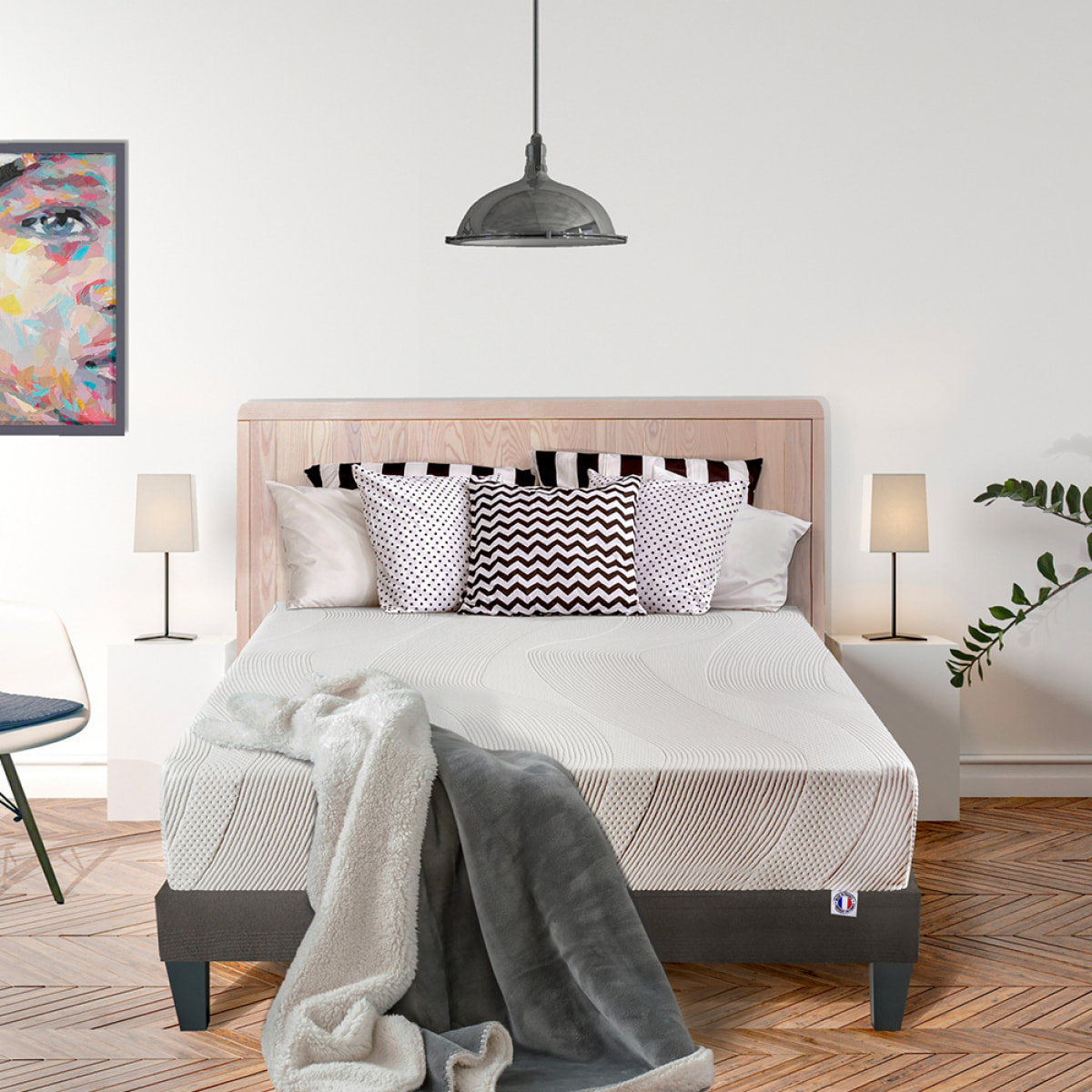 Ensemble Matelas Memoire de forme Paris avec sommier en bois