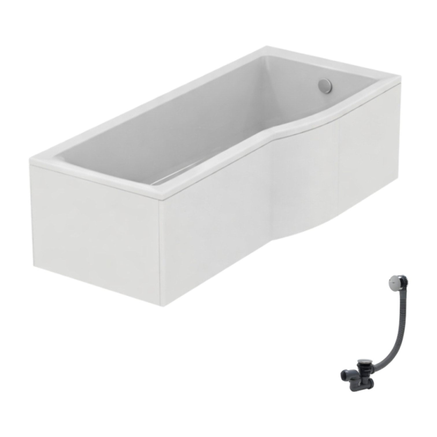 Baignoire bain douche 170 x 80 cm droite Connect Air + tablier + vidage Chromé