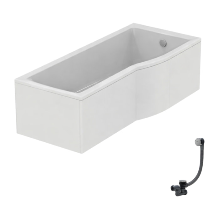 Baignoire bain douche 170 x 80 cm droite Connect Air + tablier + vidage Chromé