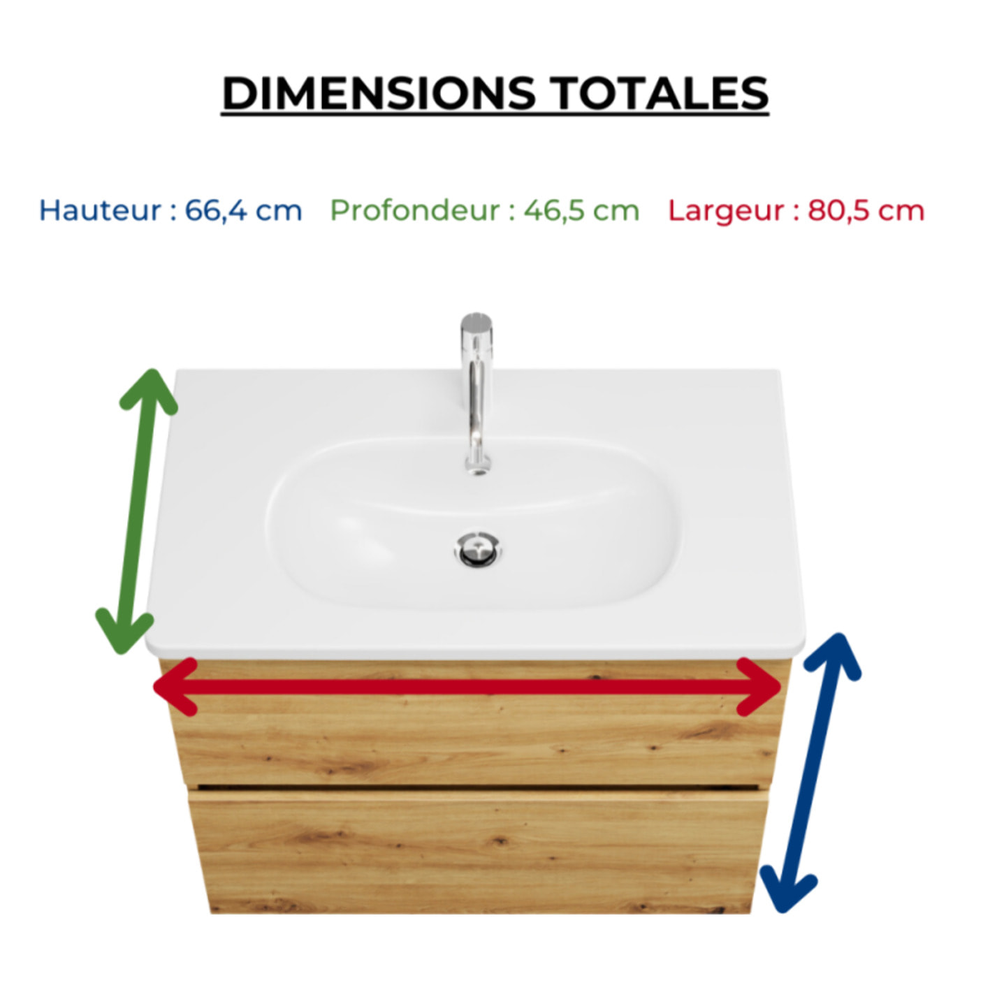 Meuble de salle de bain simple vasque 80 cm BURGBAD Joline chêne