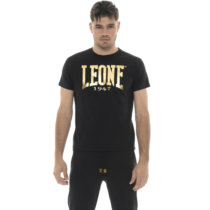 T-shirt in cotone elasticizzato a manica corta con logo grande Leone 1947 Gold