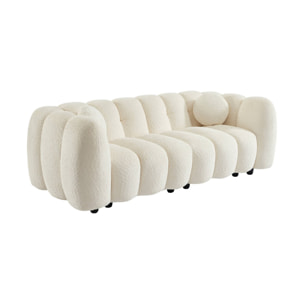 Canapé 3 places coquillage en bouclette blanc L 221 x P 100 x H 76cm - Perla