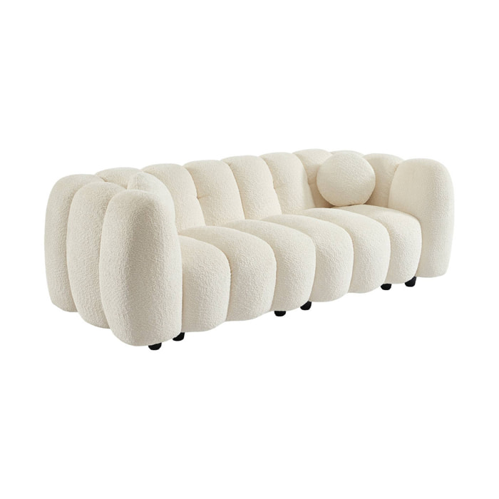 Canapé 3 places coquillage en bouclette blanc L 221 x P 100 x H 76cm - Perla
