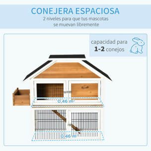 Conejera de Madera Exterior con Techo Asfáltico Jardinera y Bandeja 123x58x106cm