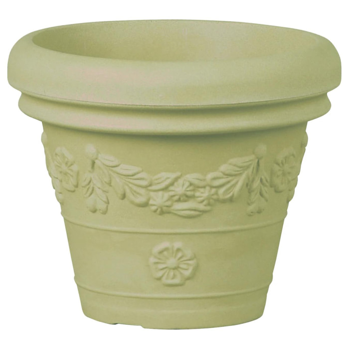 Tera vaso grande festonato anticato in resina, vaso grande effetto terracotta con decori, per interno ed esterno, dimensioni cm 55x50h