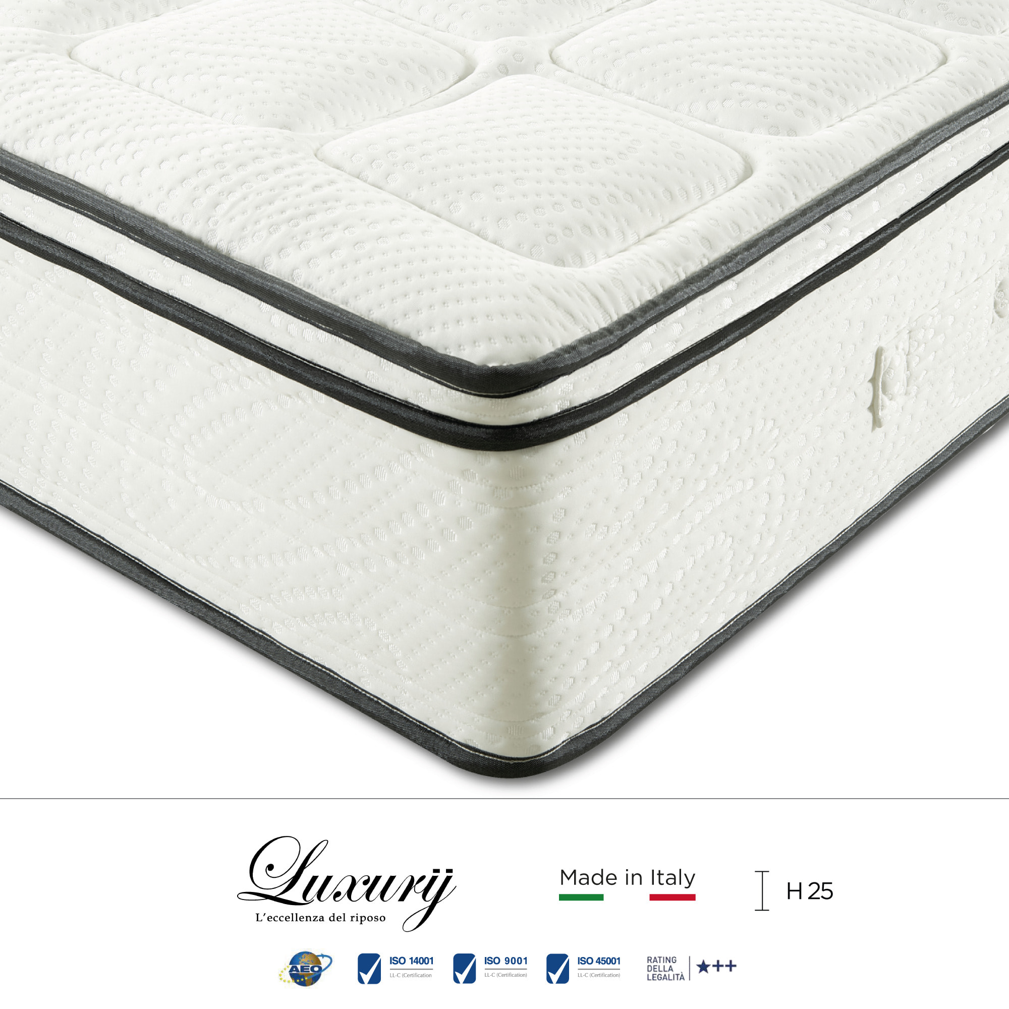 "Firenze" H25 cm 120x190 guanciale Memory OMAGGIO 2cm memory foam