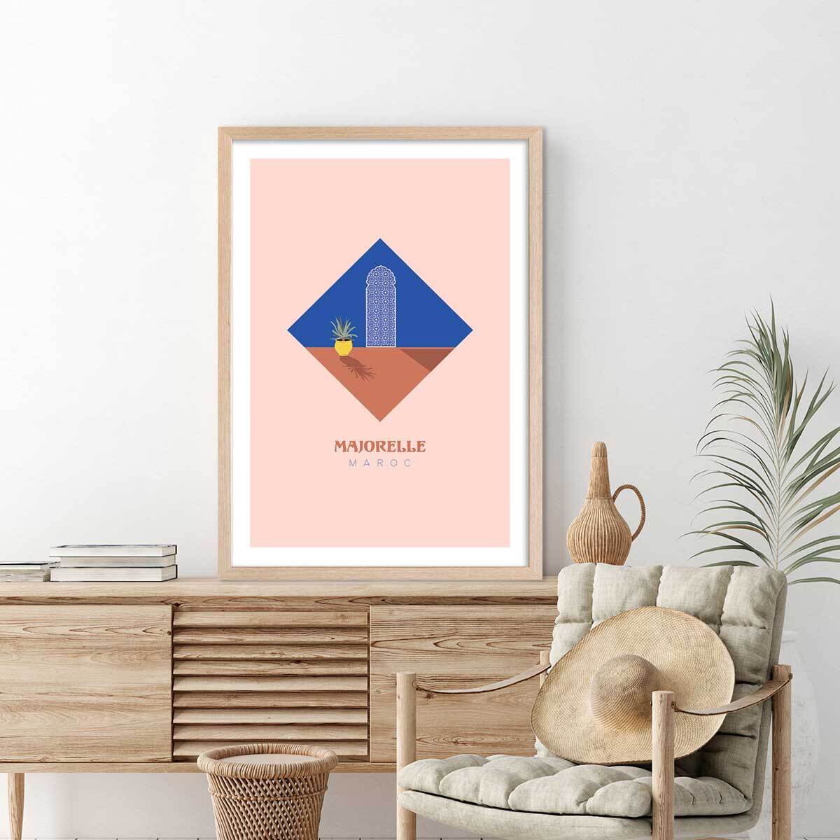 Affiche illustration graphique majorelle maroc Affiche + cadre en bois - Chêne