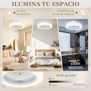 Ventilador de Techo con Luz LED 40 W Motor DC Reversible Lámpara Ventilador Techo Silenciosa con Mando a Distancia 6 Velocidades Temporizador para Salón Dormitorio Ø46 cm Blanco