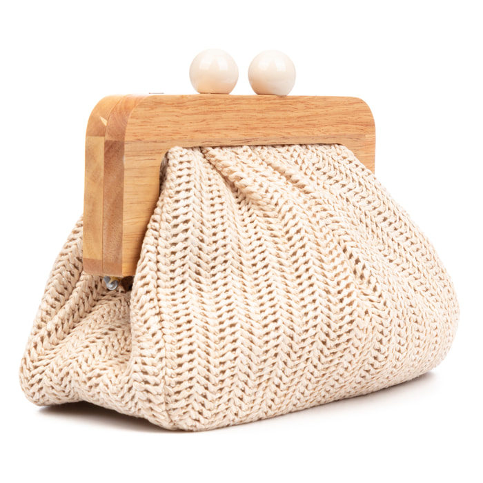 BeneLario Borsa a tracolla Donna. Tessuto con dettagli in legno naturale e pelle sintetica.