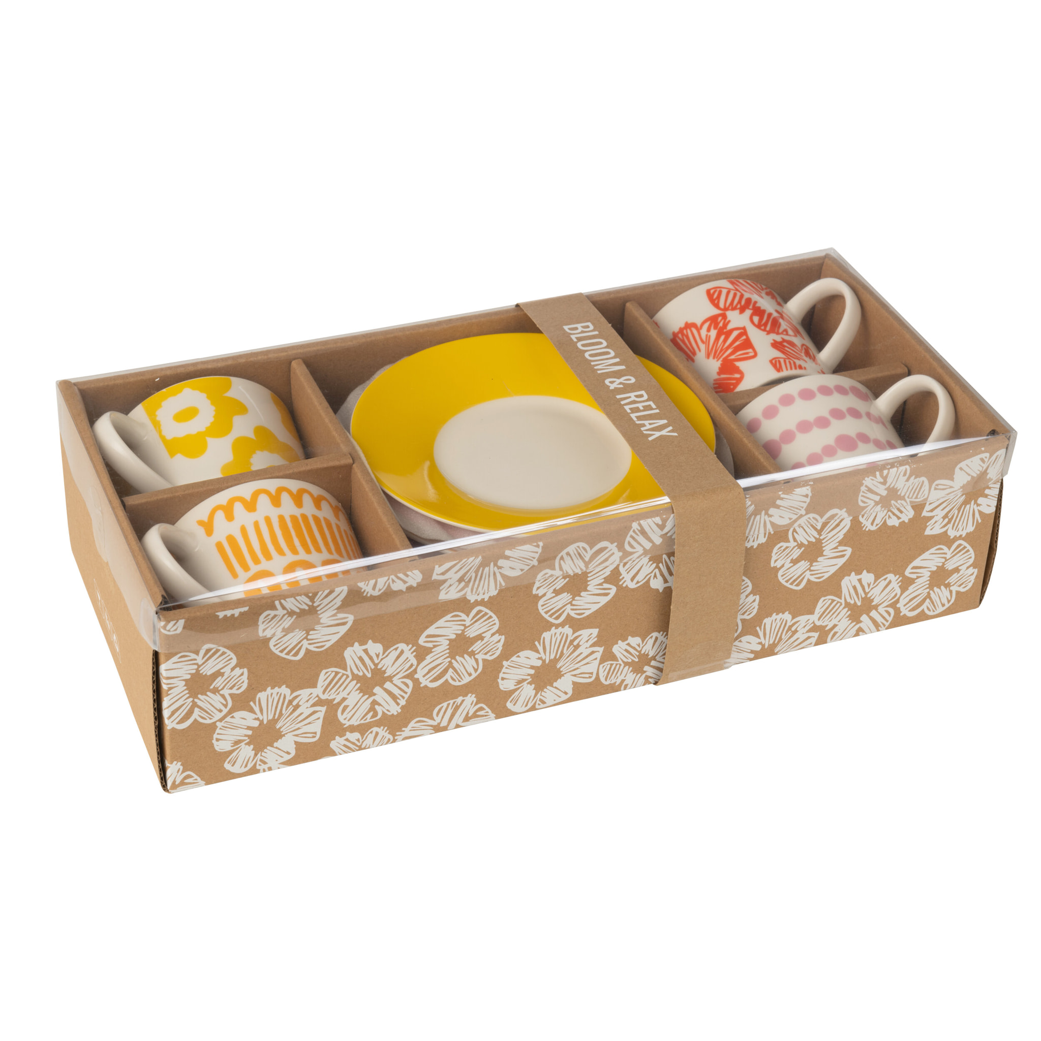 J-Line tasse + sous-tasse - céramique  - mix - large - coffret de 4 pcs