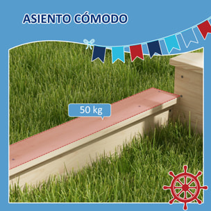 Arenero para Niños de Madera Arenero Infantil con Toldo Volante Juguetes de Cocina y Forma de Barco Pirata para Patio Jardín 180x103x144,5 cm Natural