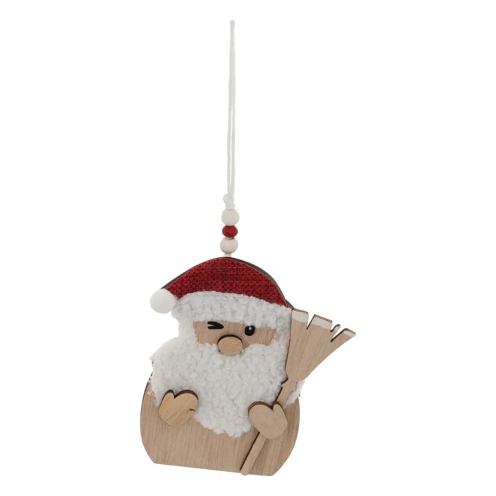 Lot de 2 sujets père Noël balai bois H.12cm rouge et blanc