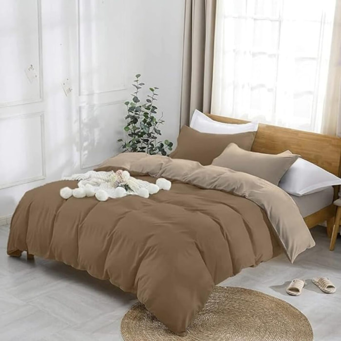 Parure copripiumino bicolore in cotone - TORTORA/PANNA