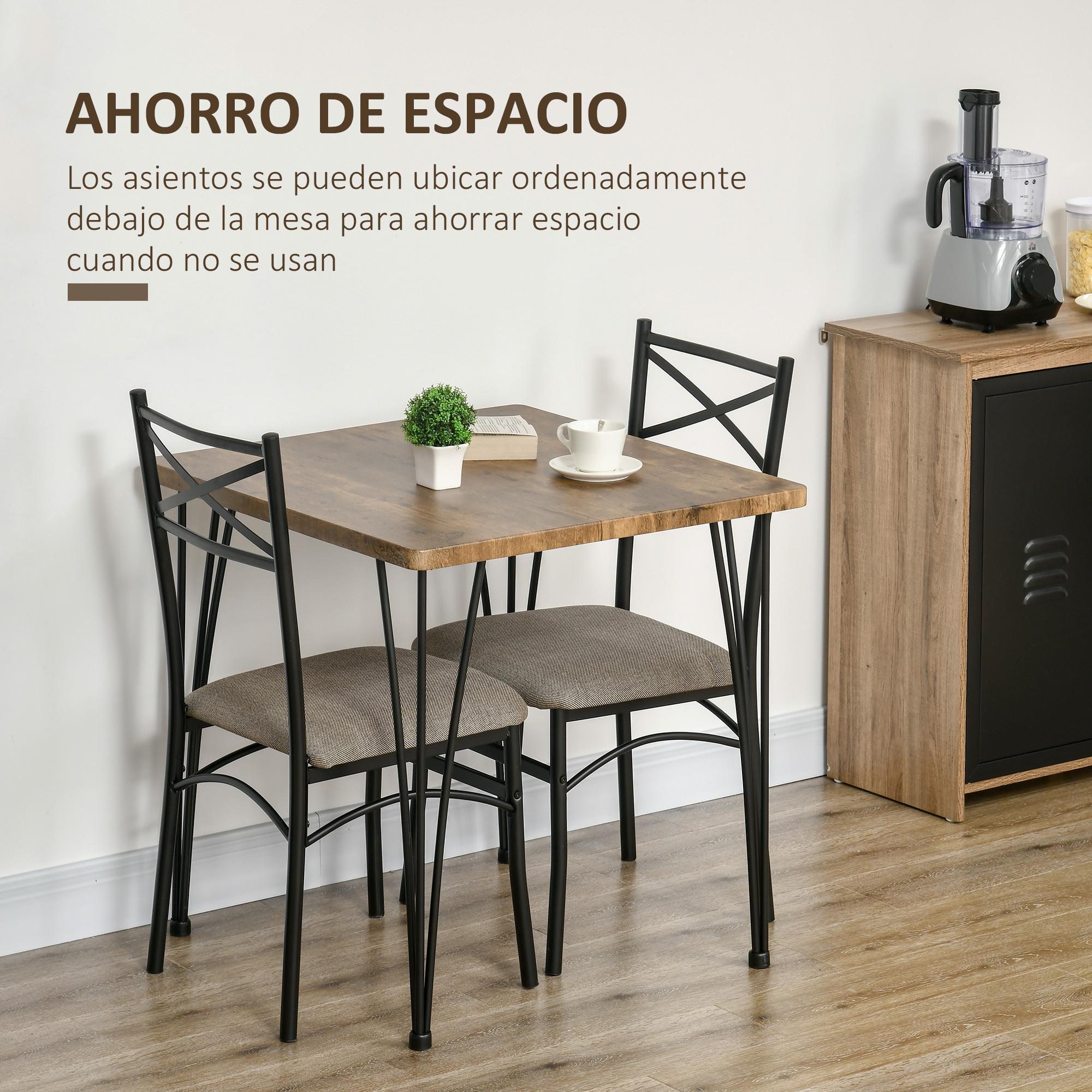 HOMCOM Conjunto de Comedor 3 Piezas Juego de 1 Mesa 74x74x76 cm y 2 Sillas 42x50x91,5 cm con Patas de Acero Estilo Moderno para Cocina Salón Interior Marrón y Negro