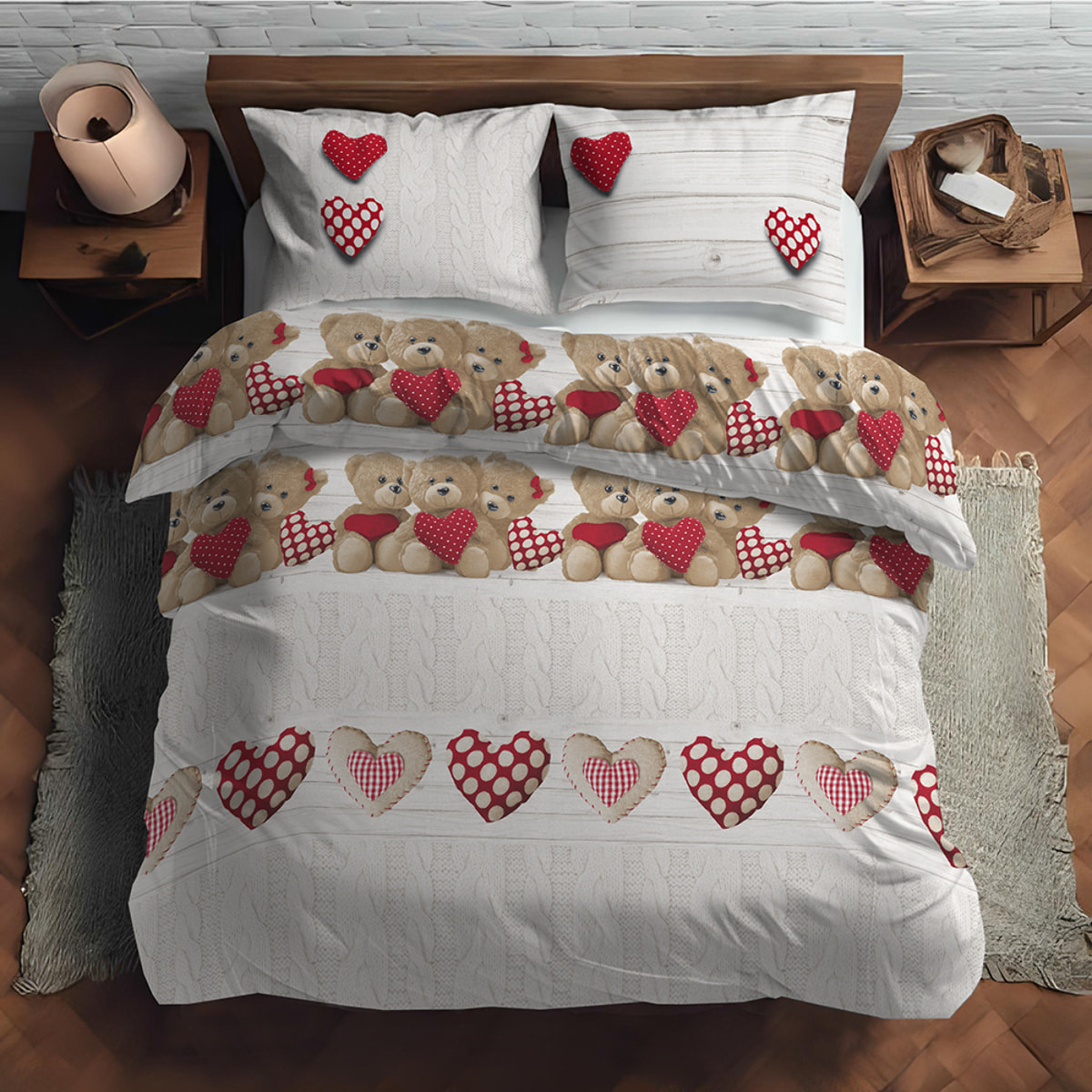 Parure copripiumno orsetti rosso 100% cotone