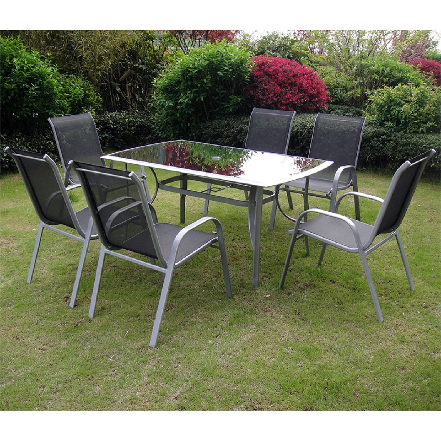 Table de jardin et 6 chaises en aluminium et acier gris BOROA
