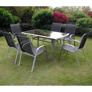 Table de jardin et 6 chaises en aluminium et acier gris BOROA
