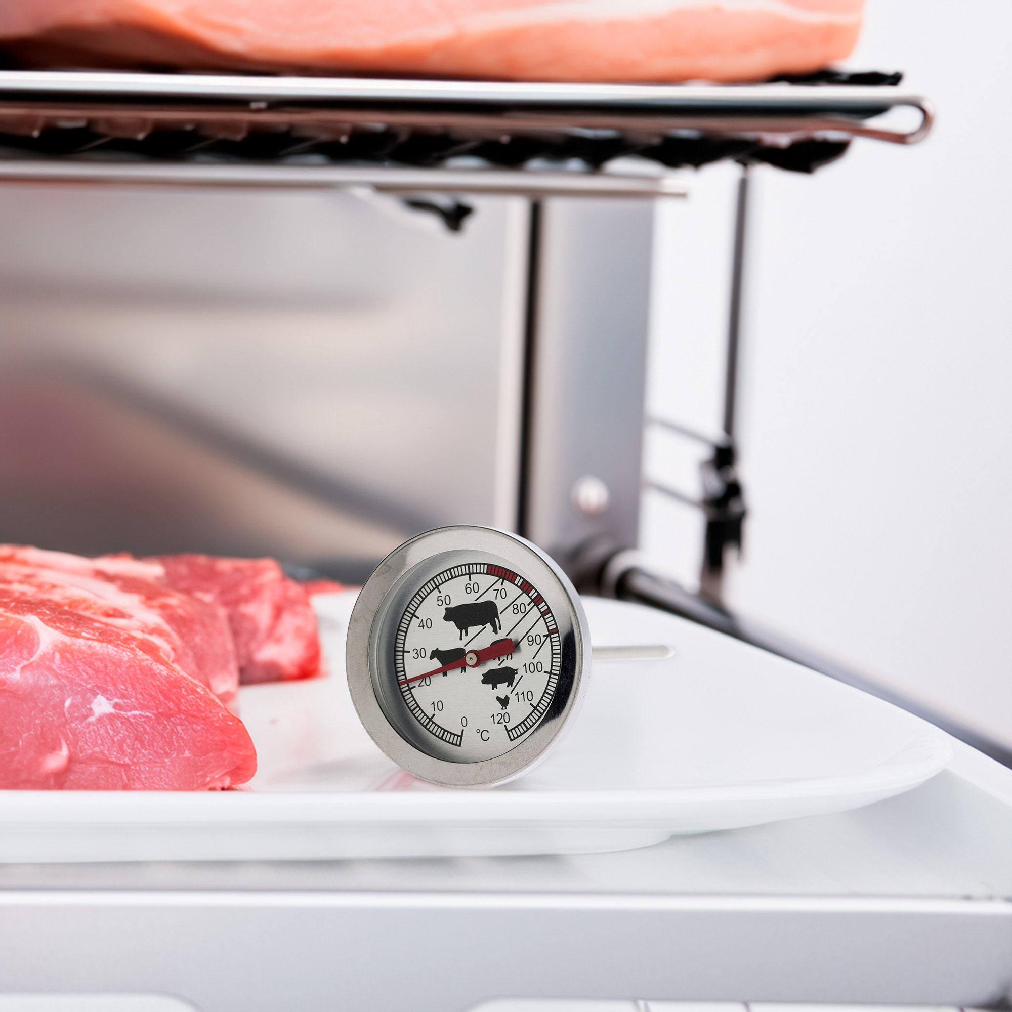 termómetro para carne de acero inoxidable - resistente hasta 300 grados - indicador de temperatura hasta 120 grados