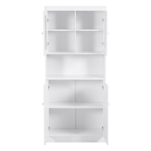 Credenza alta bianca 2 ante vetrate e vano a vista 84x32x190 cm - Provenza