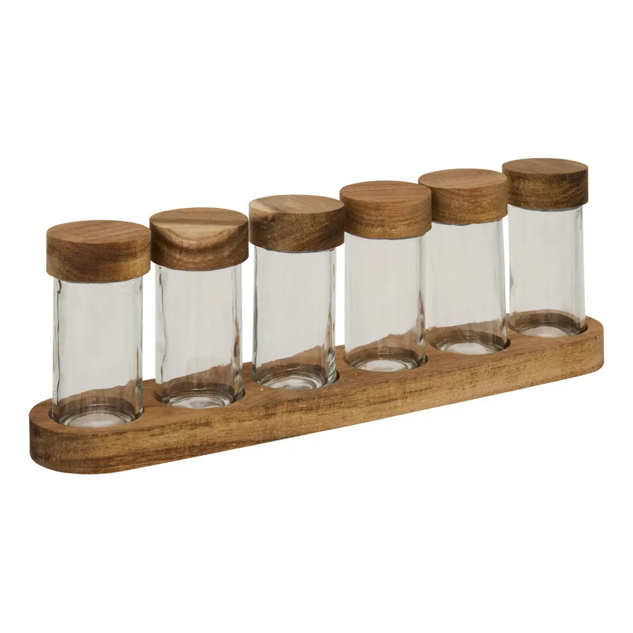 6 pots à épices avec plateau marron