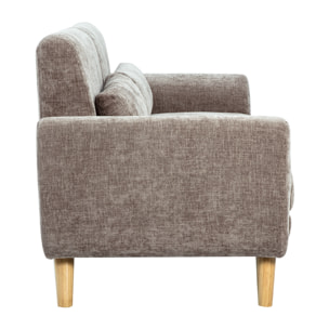 Canapé scandinave 3 places en tissu effet velours texturé taupe et bois clair EKTOR