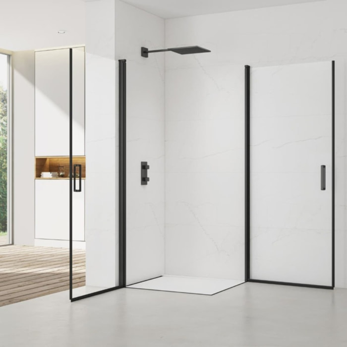 Fusion Portes de douche acces en angle pivotantes 90x90cm anticalcaire avec profilés noir mat (SATFUD9090C-SET)