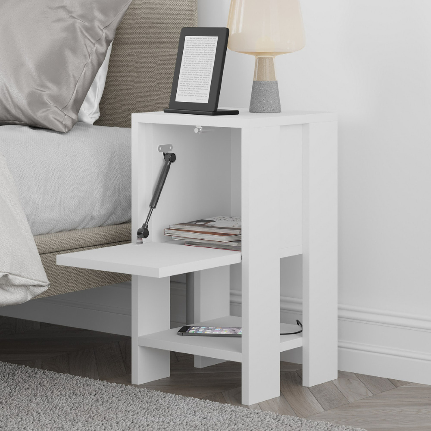 Table de chevet blanche avec porte abattante ABOMEY