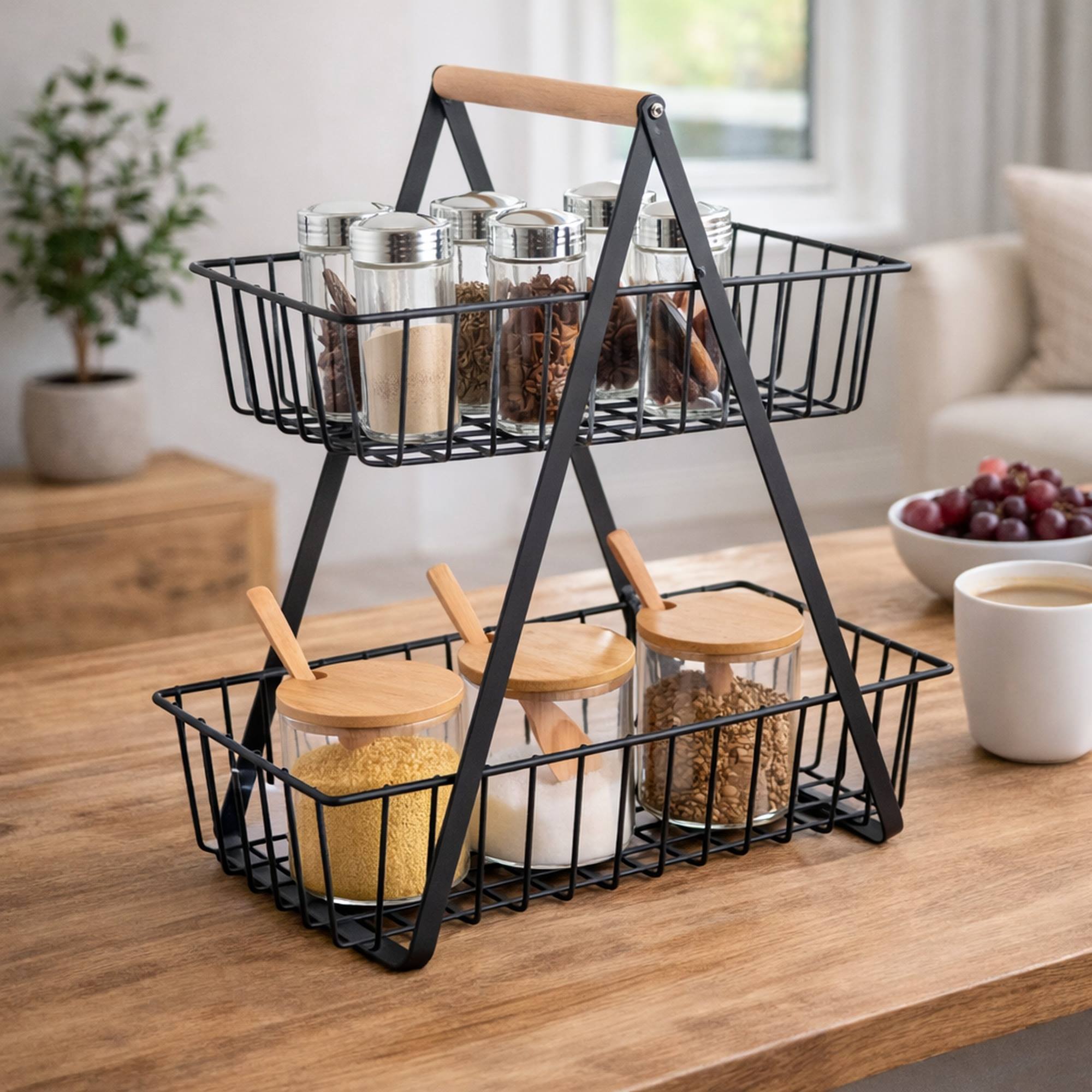 Cesta de Almacenamiento con 2 niveles en color Negro y diseño industrial