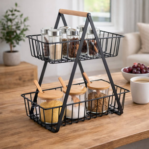 Cesta de Almacenamiento con 2 niveles en color Negro y diseño industrial