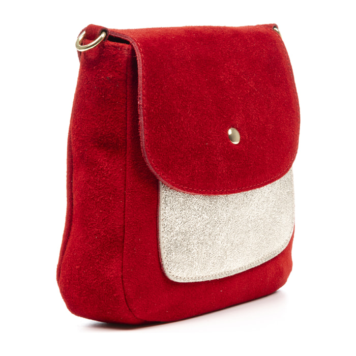 Altissimo bolso bandolera mujer. Piel auténtica Gamuza combinada con Gamuza Lacada brillante.