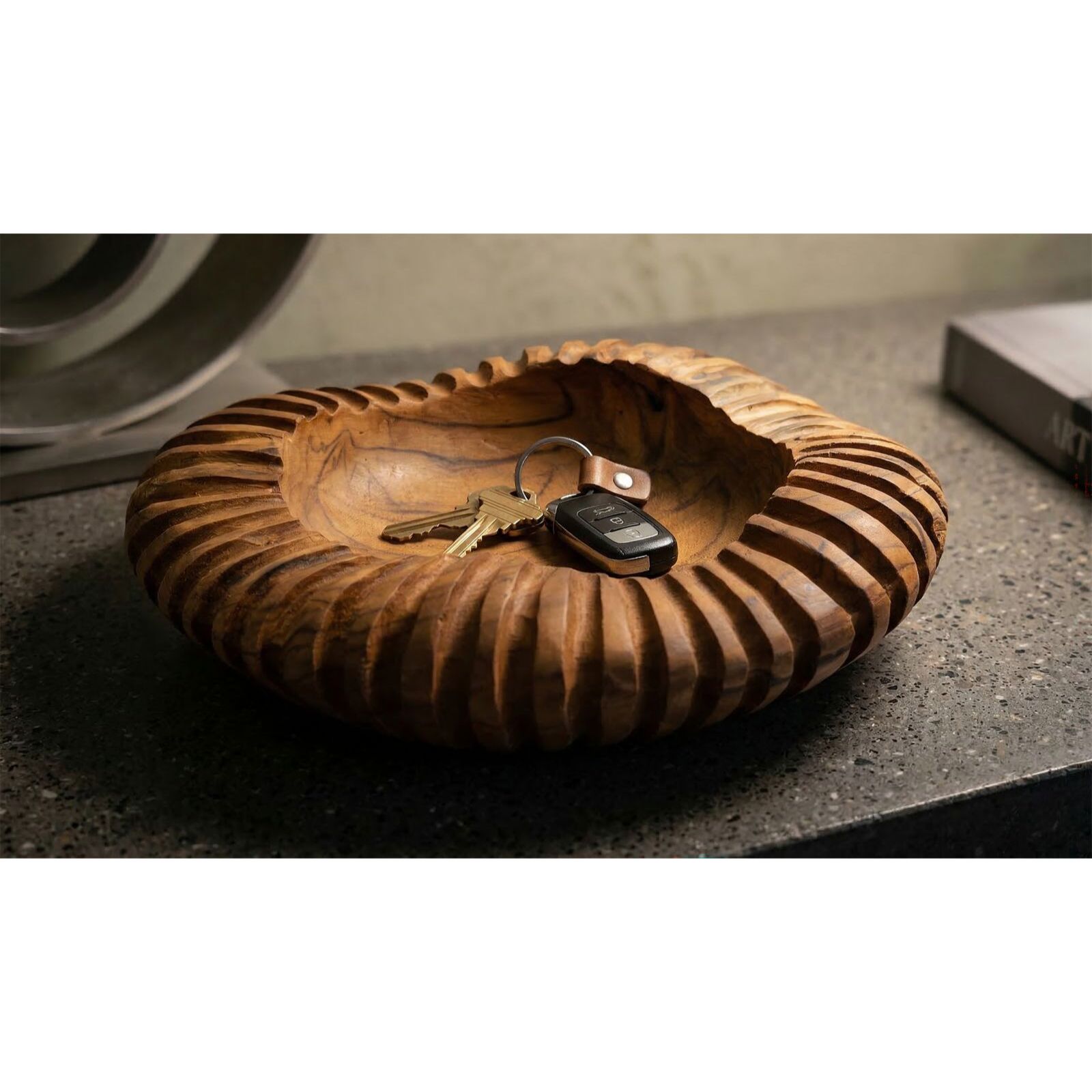 S/TASCHE GERIS IN TEAK RICICLATO CM Ø 29X7 (PEZZI UNICI - NON RIP. IN SERIE)