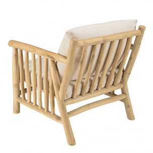 WILL - Fauteuil BORNEO en branches de teck naturel coussins blancs