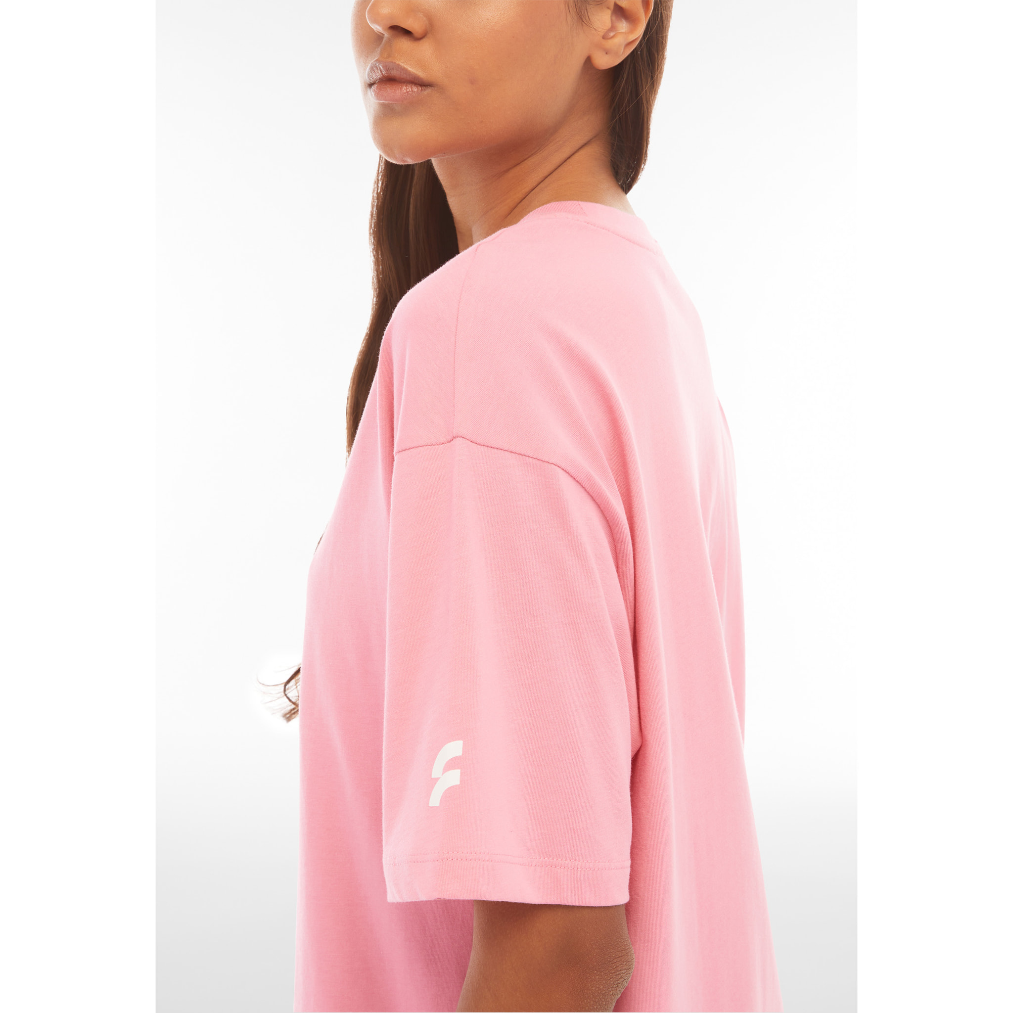 T-shirt donna comfort fit in jersey con scritta sul fondo