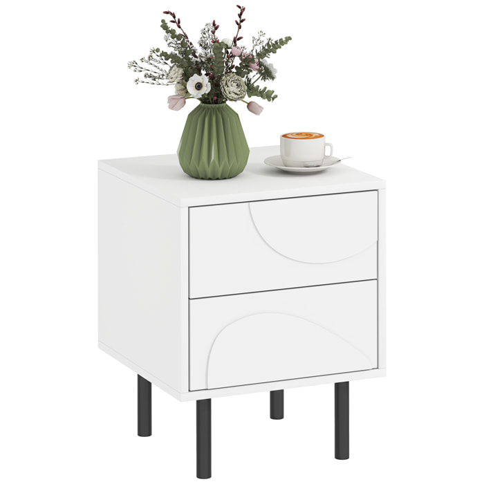 Table de chevet, table d'appoint avec 2 tiroirs, pieds en acier, 40 x 40 x 50 cm, blanc