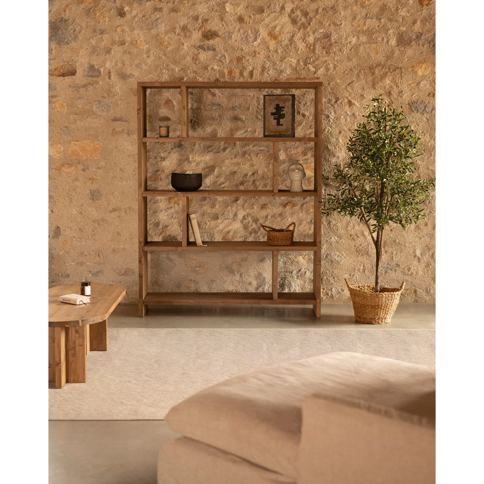 Étagère en bois massif ton chêne foncé de 180x140cm Hauteur: 180 Longueur: 140 Largeur: 35
