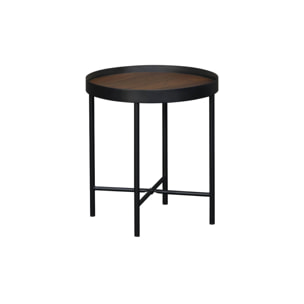 Set de 2 tables gigognes rondes pratiques en MDF effet bois de noyer avec pieds noirs