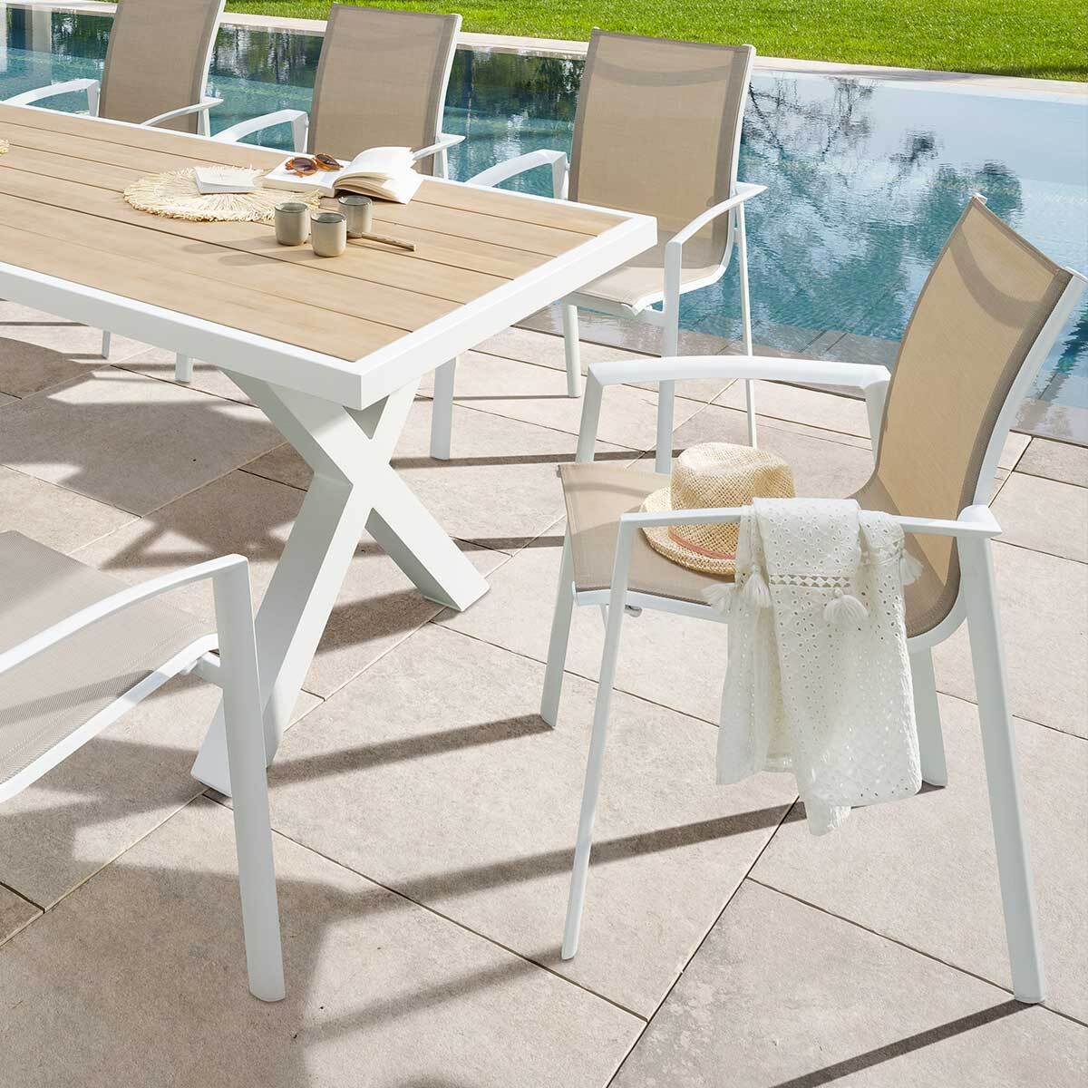 Fauteuil de jardin empilable "Axant" lin & blanc en aluminium traité époxy