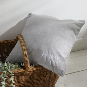 Coussin déhoussable avec broderie coton uni CHARME gris