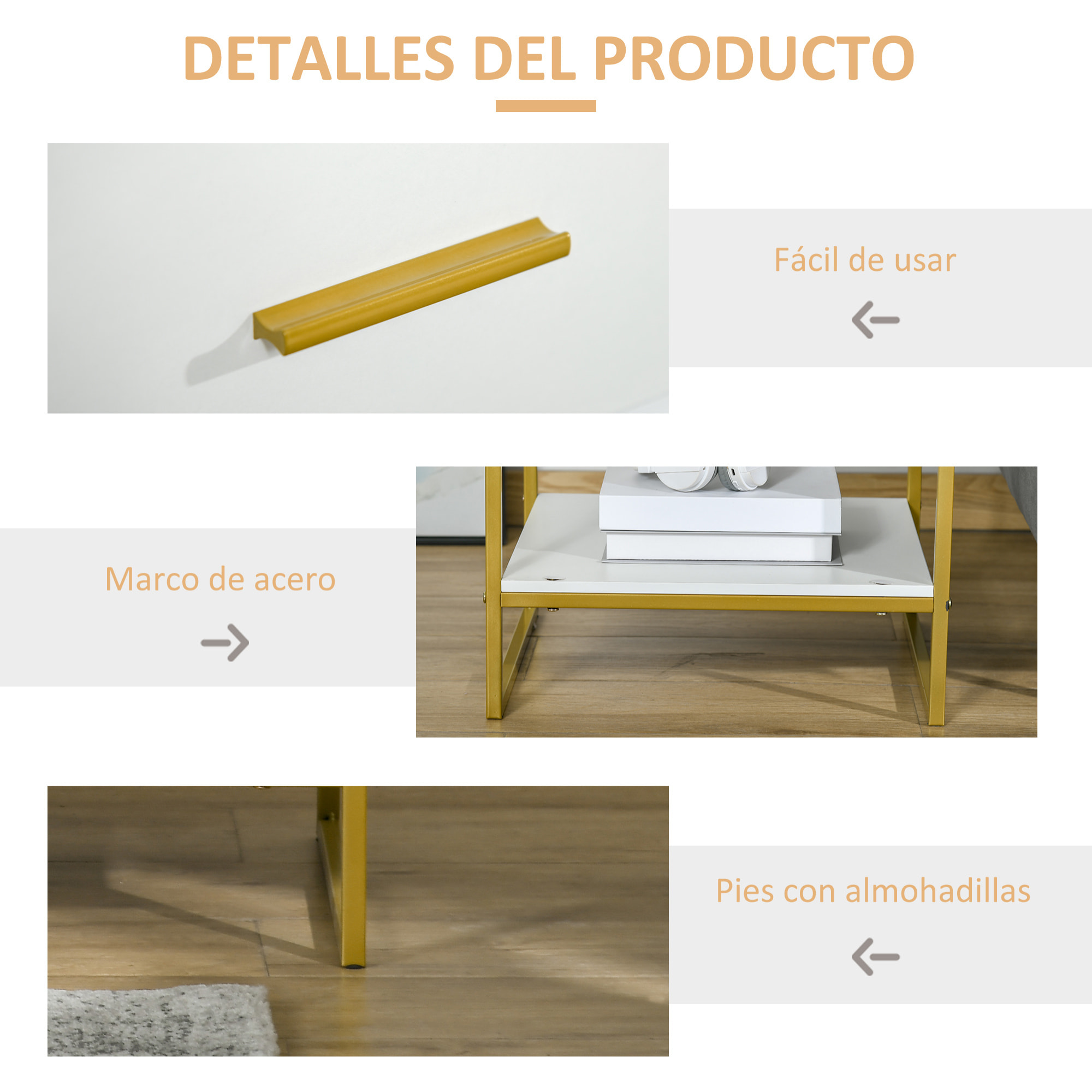 HOMCOM Mesita de Noche Mesa Auxiliar con 1 Cajón y Estante de Almacenamiento para Dormitorio Salón Cama Oficina Estilo Moderno 45x40x60 cm Blanco