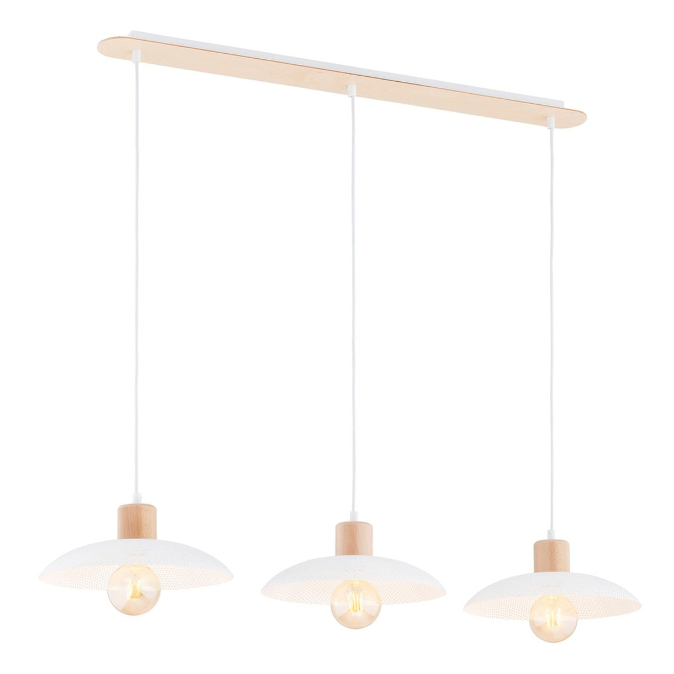 Lampada a sospensione KOBE 3 in acciaio bianco opaco e legno