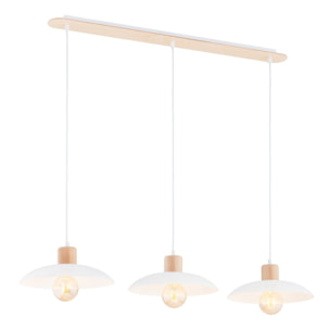Lampada a sospensione KOBE 3 in acciaio bianco opaco e legno