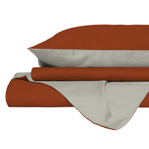 PARURE COPRIPIUMINO NATURAL COLOR, 100% Cotone, Made in Italy - TERRA/PANNA