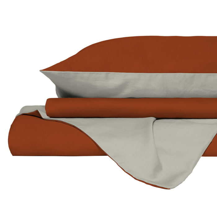 PARURE COPRIPIUMINO NATURAL COLOR, 100% Cotone, Made in Italy - TERRA/PANNA