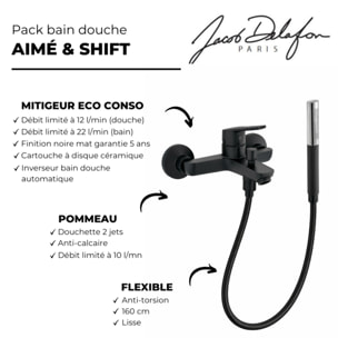 Douchette stick Shift Ellipse noir et chrome avec mitigeur bain douche et flexible lisse anti-torsion Noir
