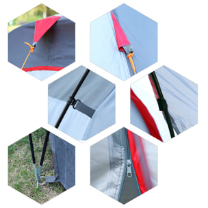 Tente de camping familiale 5-6 pers. - grande porte + 3 fenêtres - fibre verre polyester oxford gris rouge