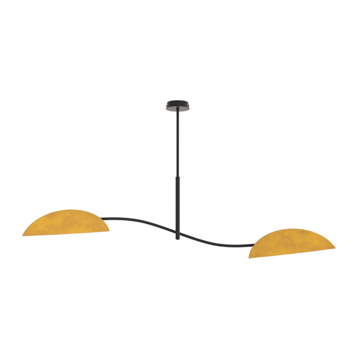 Lampada a sospensione Lotus in acciaio e velluto senape