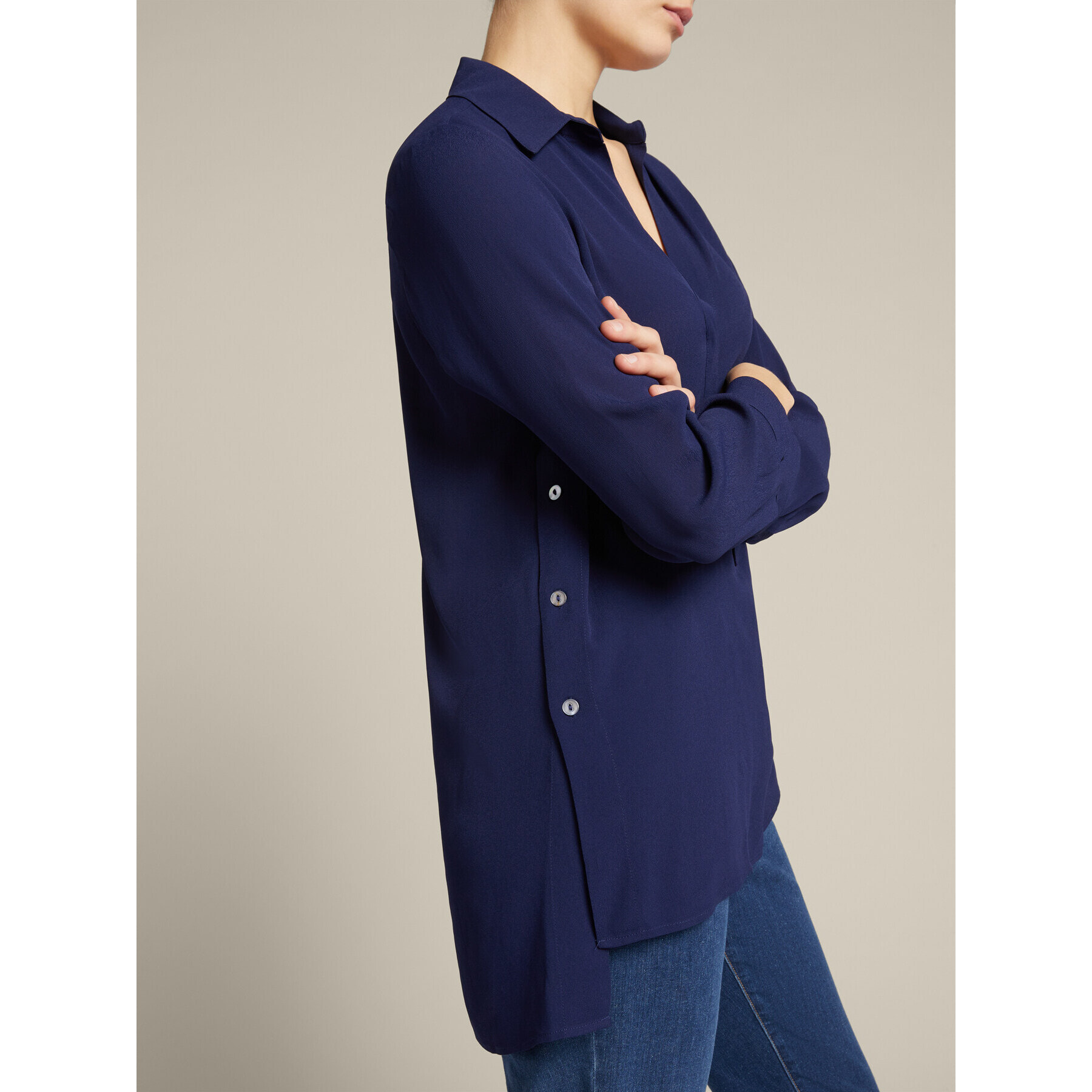Elena Mirò - Blusa con cuello y botones laterales - Azul