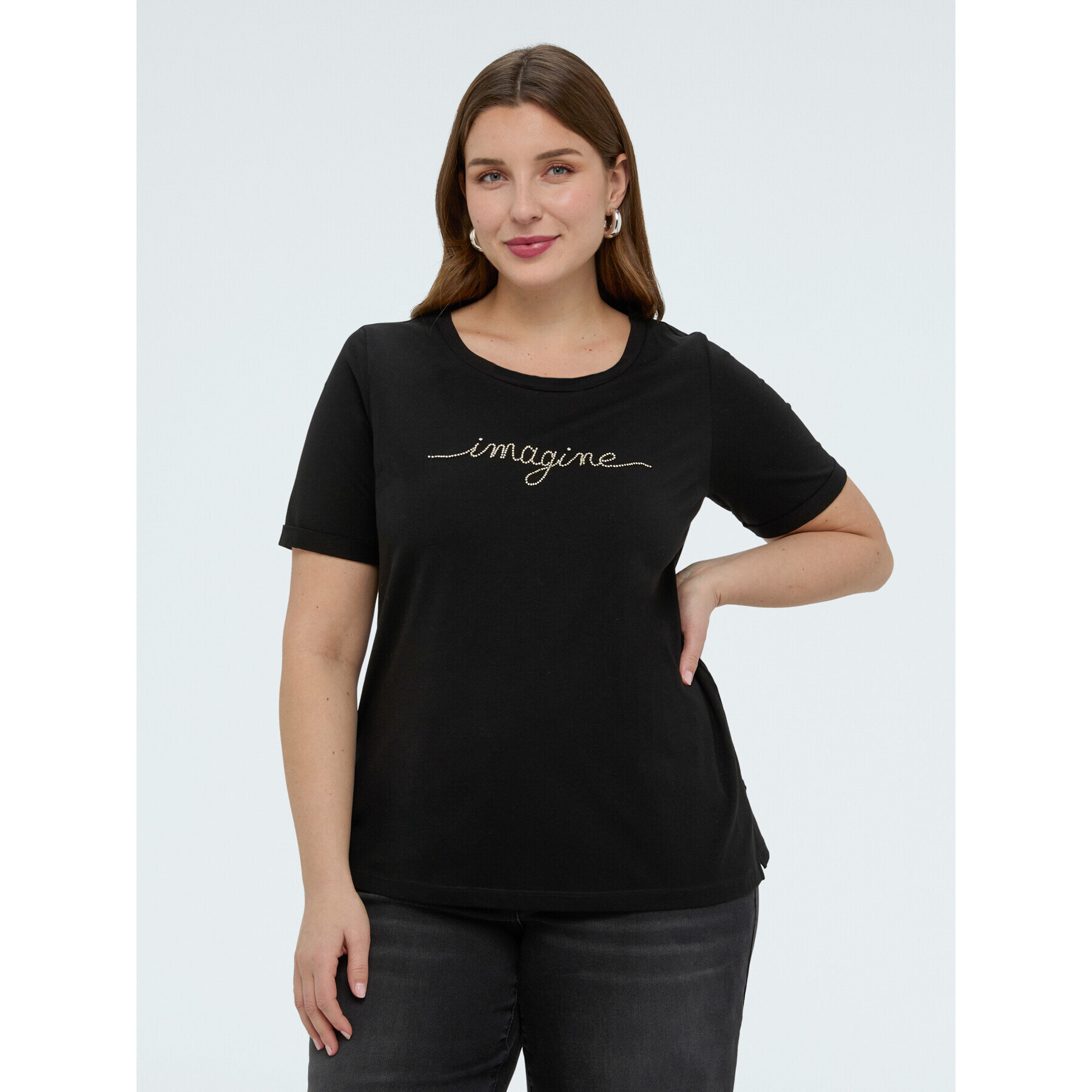 Fiorella Rubino - Camiseta de algodón con letras de cristal - Negro